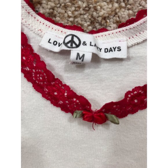 Love & Lazy Days Y2K Babydoll Crop Top Womens Medium Embroidered Cherry 90s Goth - Picture 4 of 6